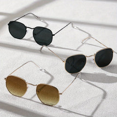 3pcs Metal Square Frame Sunglasses with Zipper Case