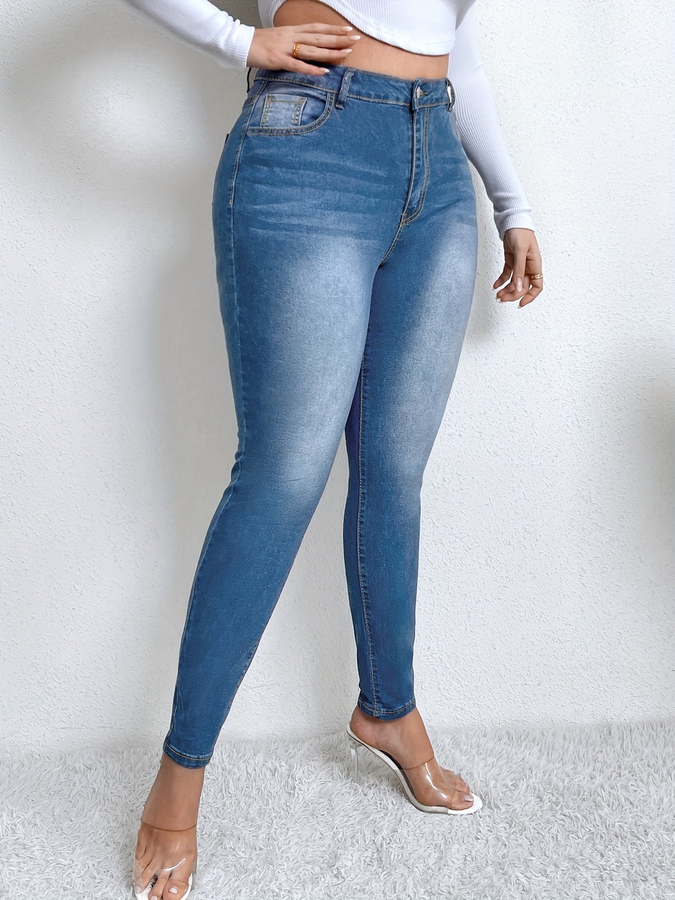 Women's Plus High Rise Skinny Pocketed Jeans