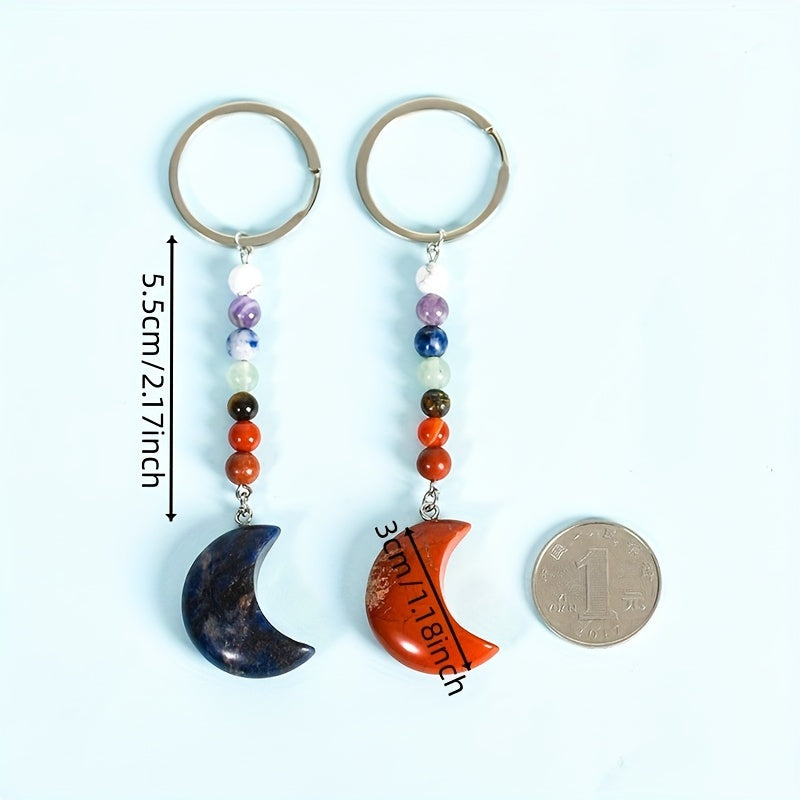 Natural Crystal Chakra Keychain Reiki Healing Gemstone Yoga Key Chain