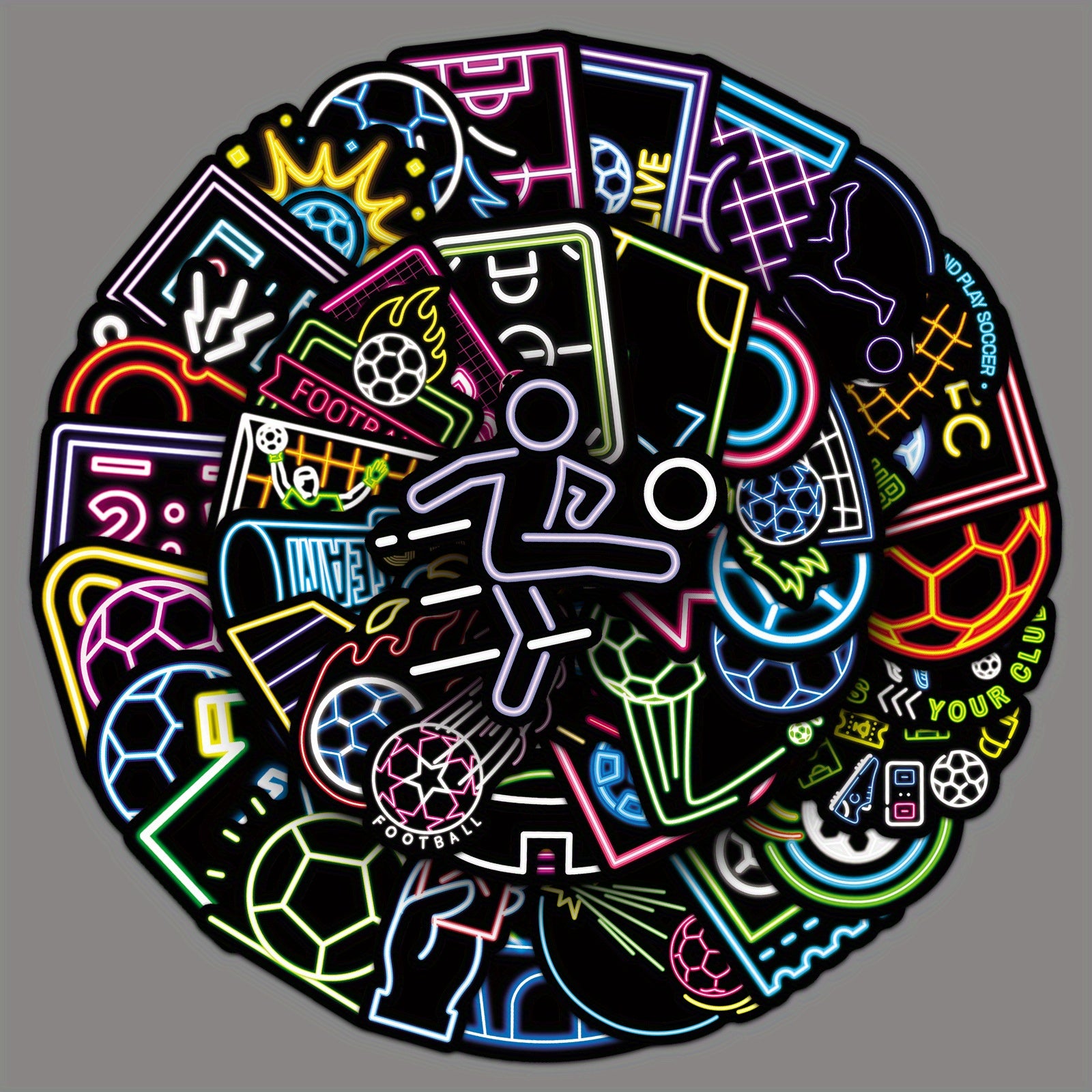 50pcs Neon Football Stickers for DIY Luggage Sports Decor