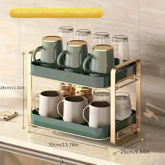Desktop Storage Rack for Cups and Tea Ware with Drain Tray