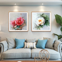 2 Sets Peony Flower Cross Stitch Kit 11CT Printed Canvas Painting DIY Embroidery