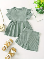 Girls Ribbed Peplum Top & Shorts Set for Summer