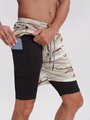 Men's 2 in 1 Running Shorts Quick Dry Gym Training Multicolor S