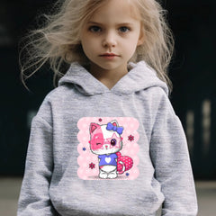 Girls Sweet Kitten Graphic 2pcs Set for Spring Fall Sports