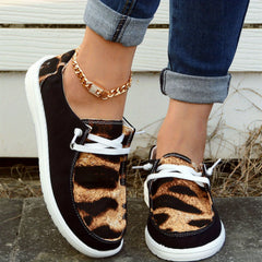 Leopard Print Boat Shoes Lace Up Low Top Casual Walking Shoes