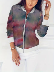 Floral Print Zipper Jacket Spring & Fall Women's Clothing