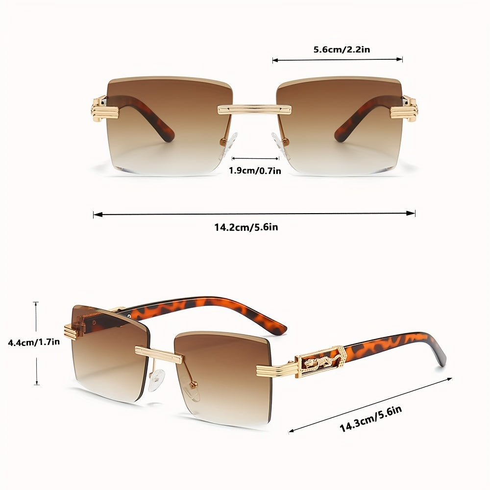 Men's Frameless Rectangular Sunglasses Retro PC Glasses