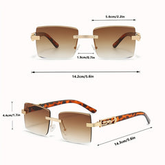 Men's Frameless Rectangular Sunglasses Retro PC Glasses