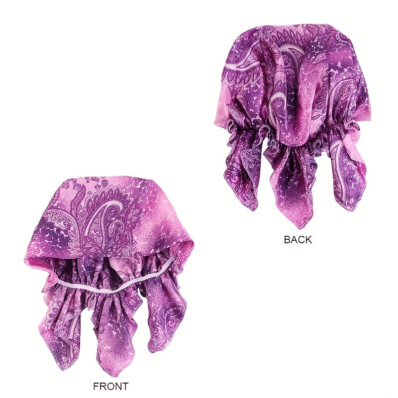 Flower Print Satin Turban Cap for Women Elastic Headwrap Hijab Headband