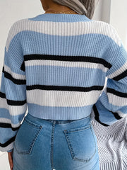 Striped Crop Sweater Long Sleeve Casual Fall Spring Women's Clothing
