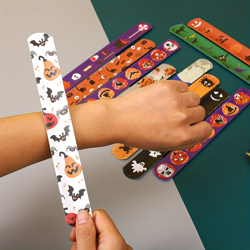 12pcs Halloween Slap Bracelets Skeleton Wrist Strap Decor