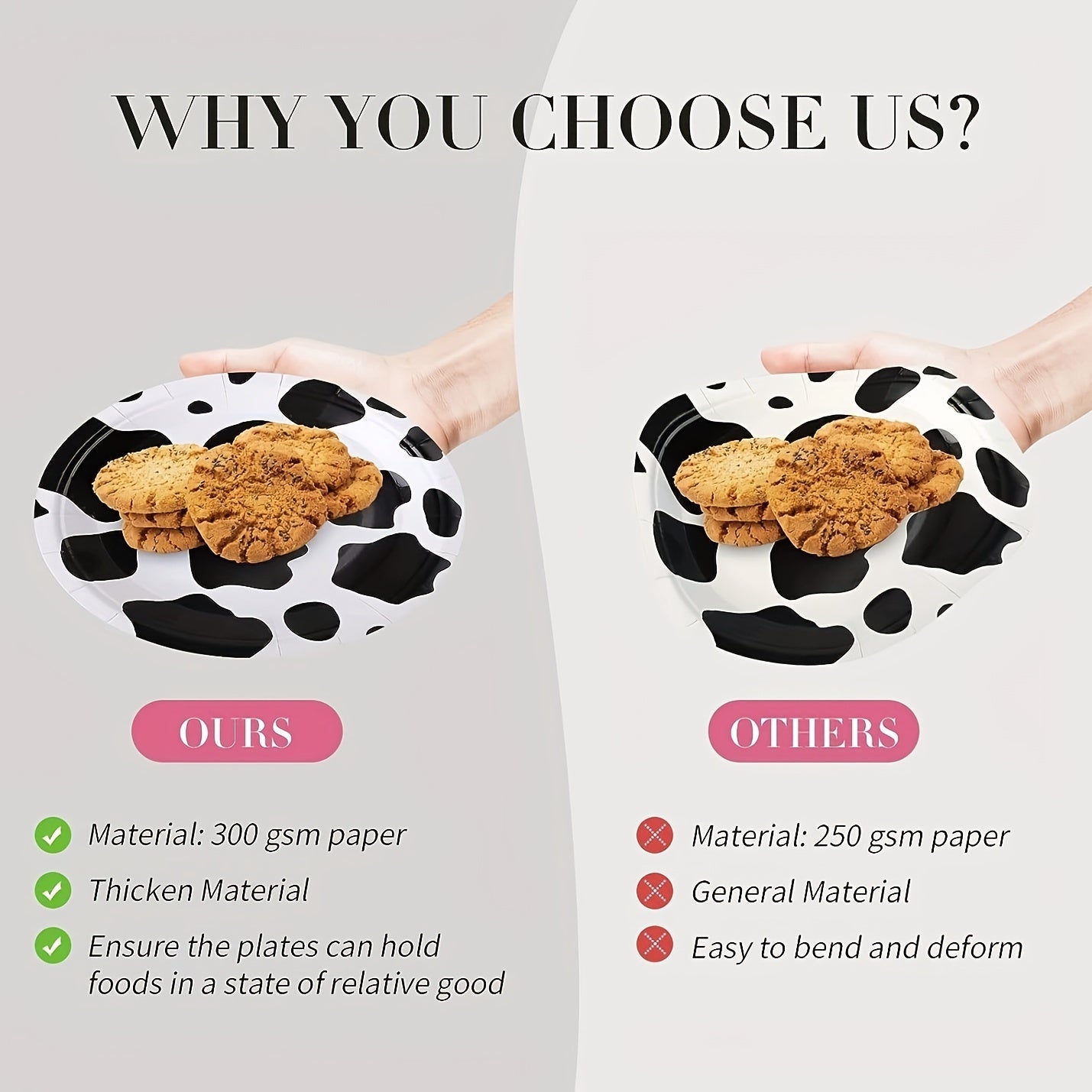 50pcs Cow Print Party Supplies Disposable Dinnerware