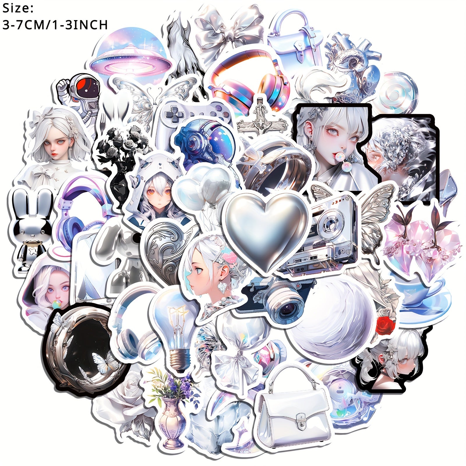 50pcs Silvery Phone Case Stickers Waterproof DIY Decoration