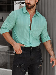 Men's Solid Turn Down Collar Long Sleeve Shirt - Autumn Wear