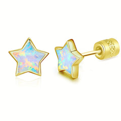 Opal Star Stud Earrings 925 Sterling Silver Hypoallergenic for Girls