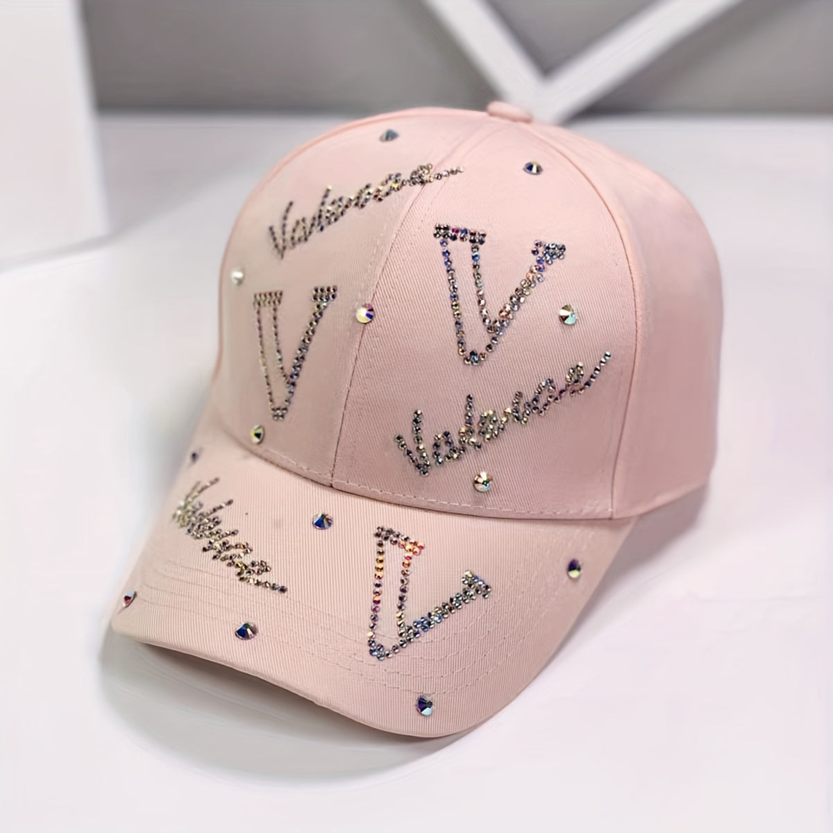 Pink Rhinestone V Decor Baseball Cap Adjustable Dad Hat
