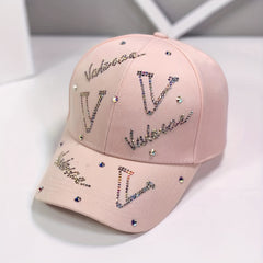 Pink Rhinestone V Decor Baseball Cap Adjustable Dad Hat