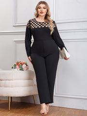 Solid Cut Out Long Sleeve Wide Leg Jumpsuit