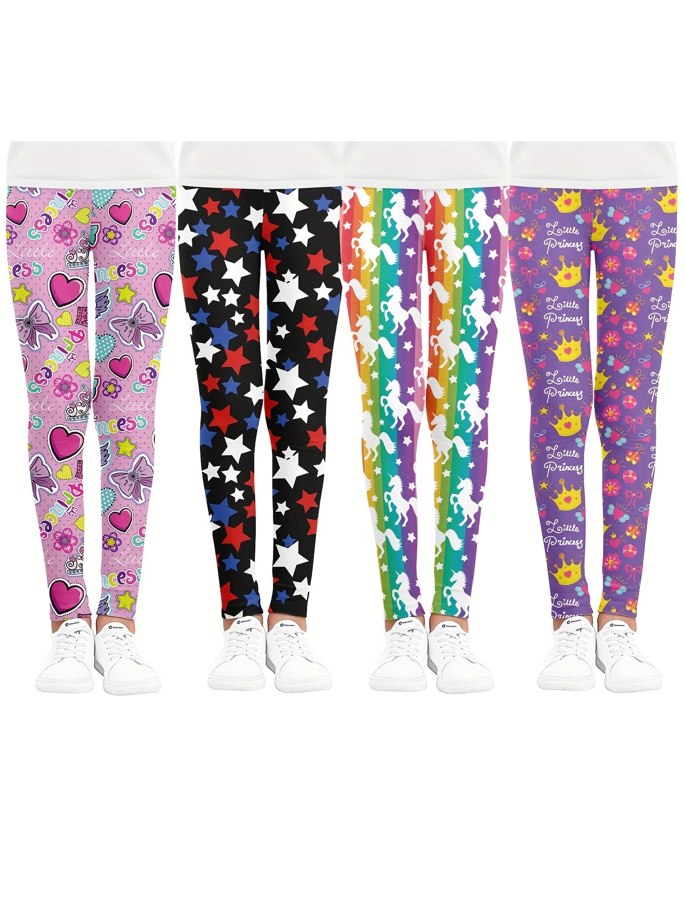 Girls Unicorn Crown And Stars Athletic Leggings