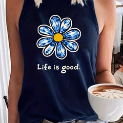 Floral & Letter Print Sleeveless Top