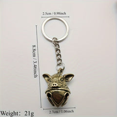 Brass Pig's Head Bell Lucky Zodiac Animal Keychain Pendant