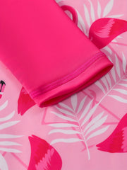 Flamingo Print Girls Swimsuit Long Sleeve Sun Protection
