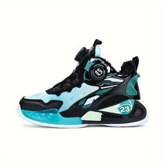 Boy's Basketball Shoes with Rotating Buckle Comfy Breathable Non Slip Sneakers