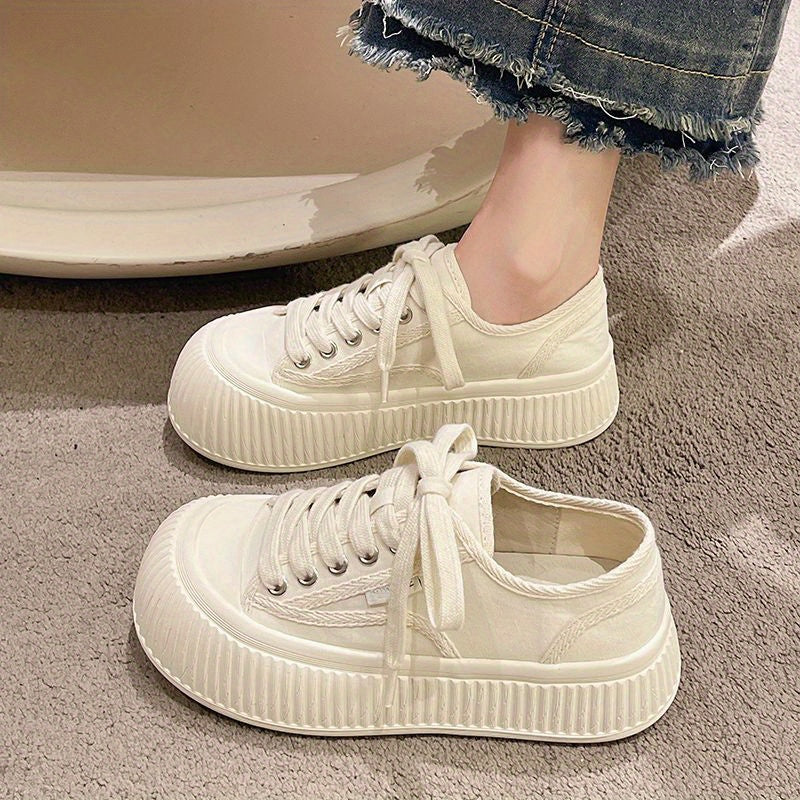 Women's Canvas Lace Up Sneakers Comfortable Platform Shoes