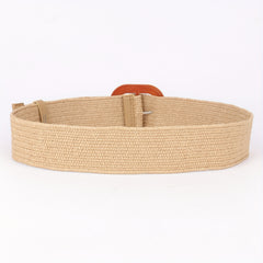 Women's Straw Stretch Waist Belt Square Buckle Boho Beach Dress Belts