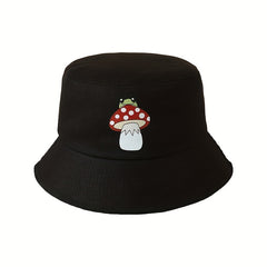 Mushroom Frog Print Bucket Hat Casual Sunshade Fisherman Cap
