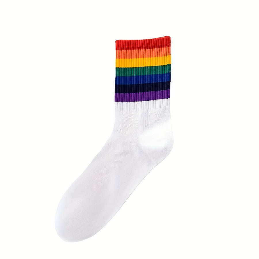 Rainbow Striped Socks Soft & Comfy Mid Tube Women's Stockings