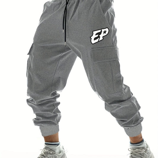 EP Letter Print Casual Cargo Pants Men's Joggers