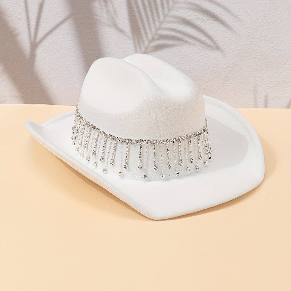 Cowboy Jazz Hat Rhinestone Chain Tassel Decor Fedora Cap