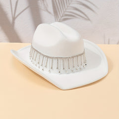 Cowboy Jazz Hat Rhinestone Chain Tassel Decor Fedora Cap