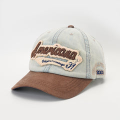 Unisex Sunshade Adjustable Baseball Cap Denim Stitching Embroidery
