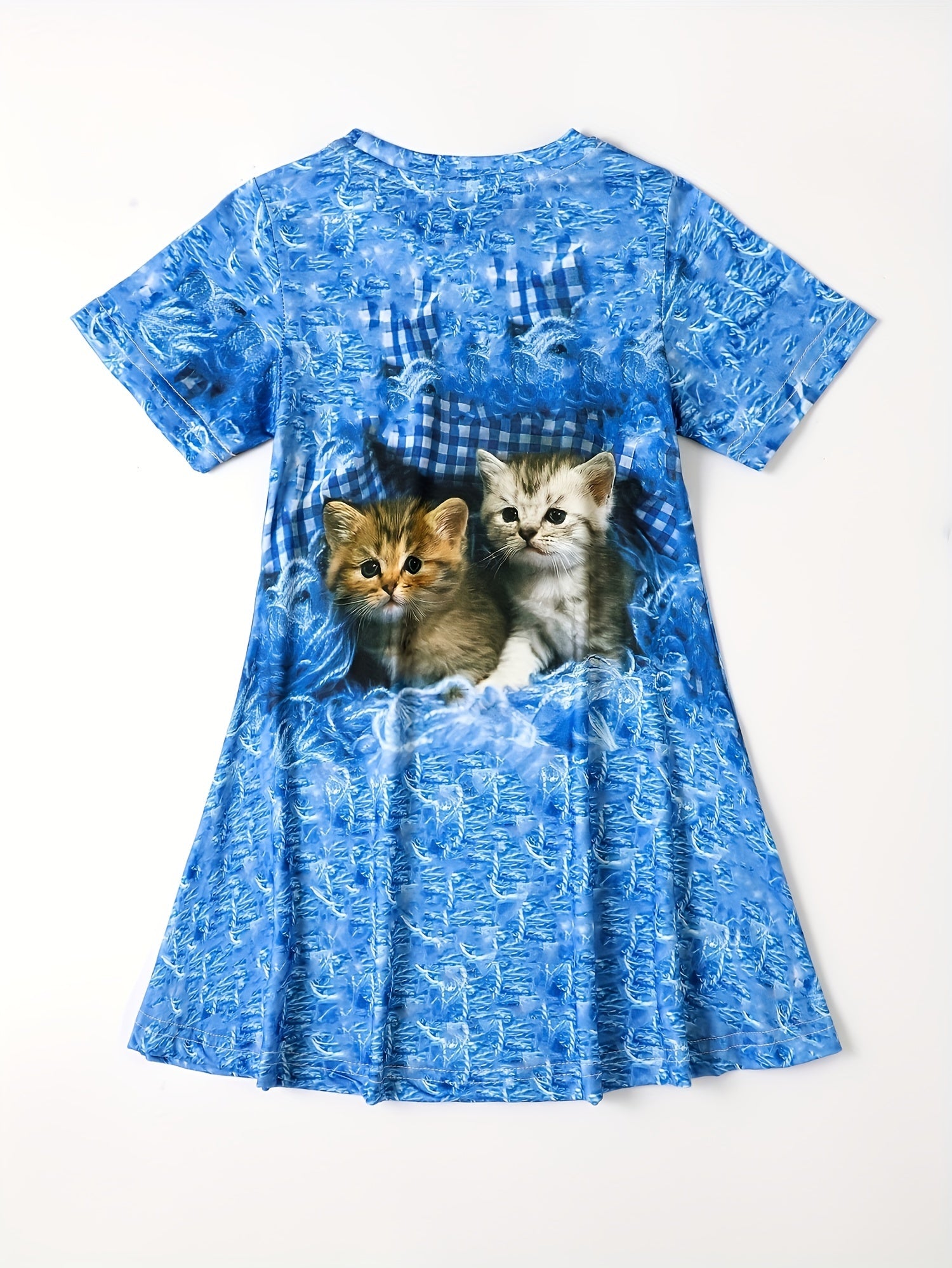 Girls 3D Kitty Print Dress Summer Clothes