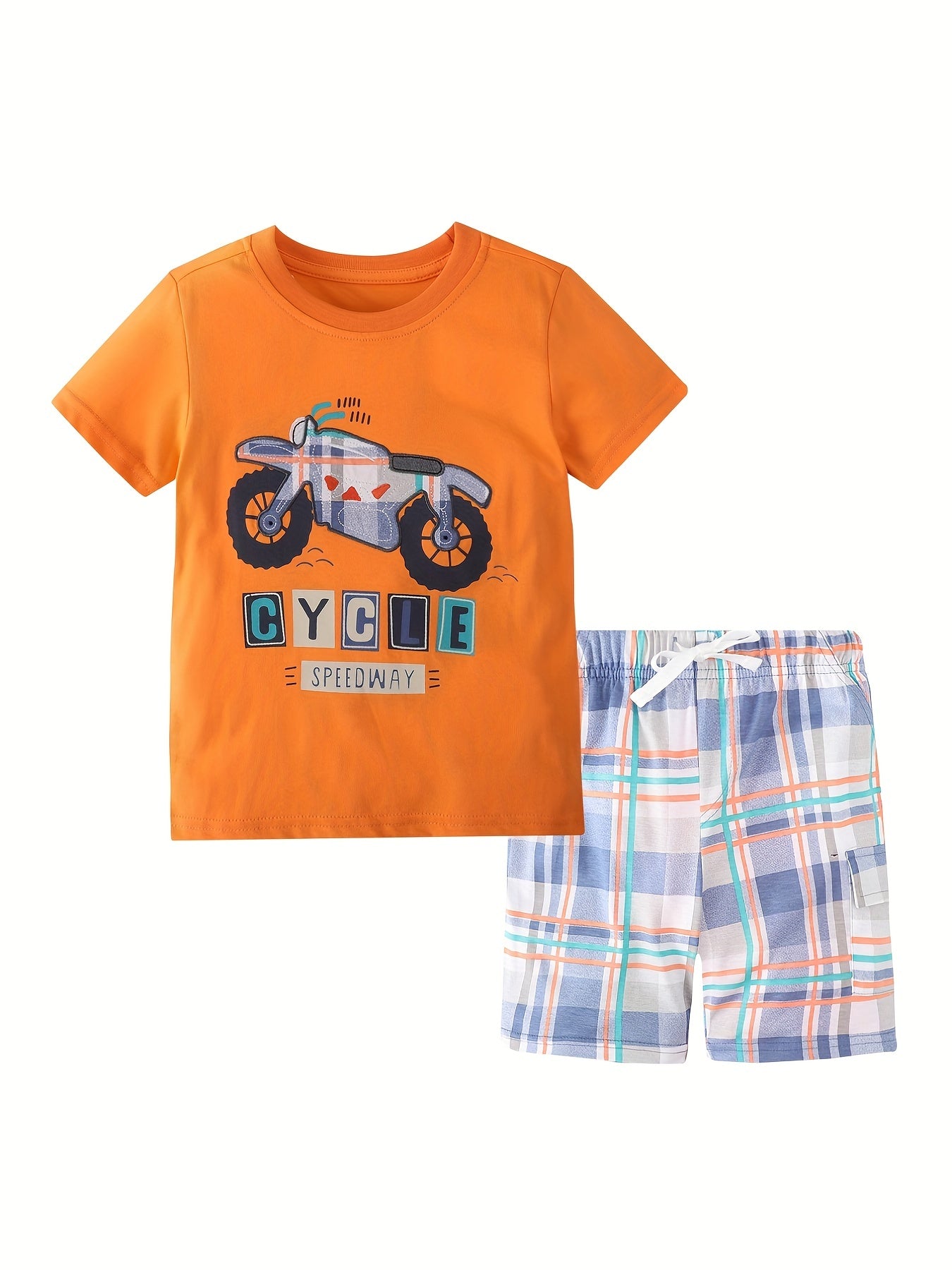 2pcs Kids Cotton Motorcycle Short Sleeve Tshirt & Shorts Set