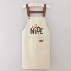 Bear Pattern Kitchen Waterproof Proof Apron Men's And Women's Waist Apron