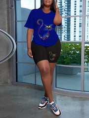 Colorful Cat Print Tee & Shorts Set