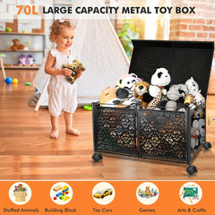 Foldable Oversized Storage Bin Metal Toy Box With Wheels And Lid