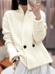 Casual Sweater Women's Plus Solid Button Long Sleeve V Neck