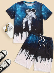 Boys Astronaut Outfit Shorts & T shirt Set Casual Summer Kids Clothes