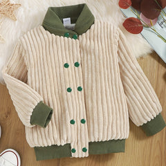 Toddler Fleece Baseball Jacket Corduroy Stand Collar Outwear