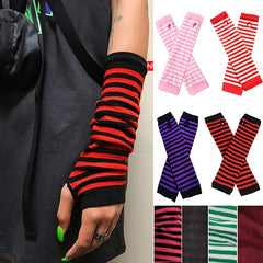 Knitted Striped Fingerless Elbow Gloves Warmer For Christmas Party