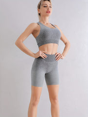 2 Pcs Gradient Yoga Clothing Suit Running Fitness Work Shockproof Bra Elastic