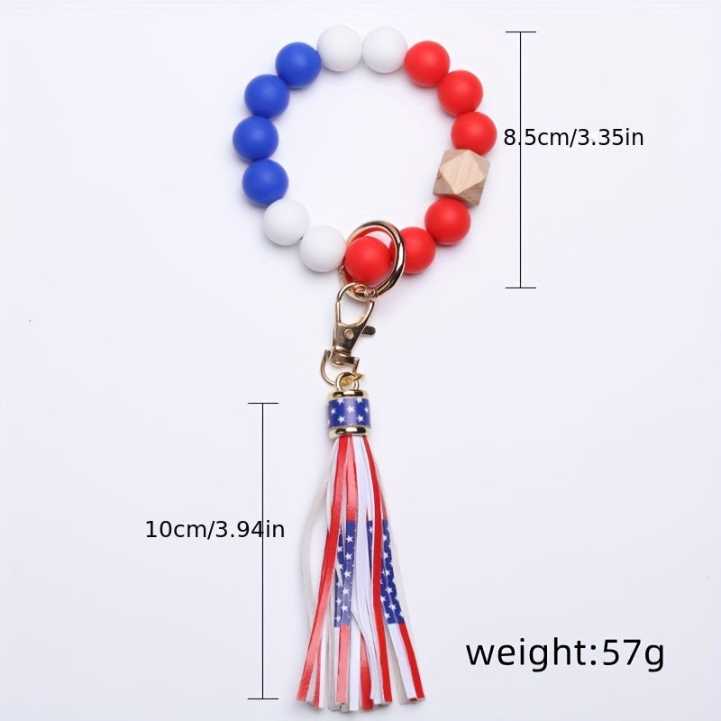 Silicone Bracelet Keychain with American Flag Tassel