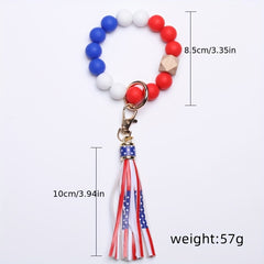Silicone Bracelet Keychain with American Flag Tassel