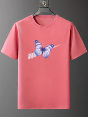 Butterfly Print T-shirt Short Sleeve Crew Neck Streetwear Summer Tee