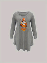 Casual Lounge Dress Women's Plus Dwarf & Pumpkin Print Tee Sleep Dress